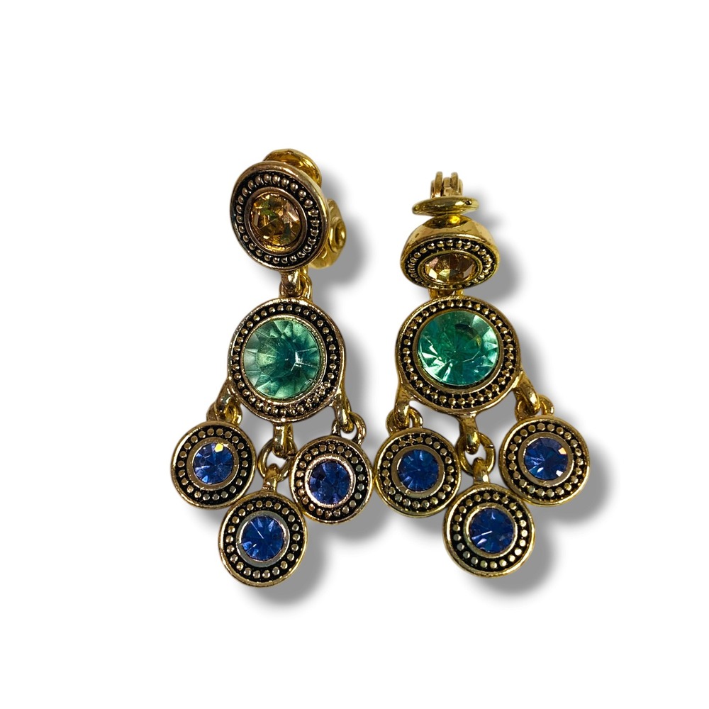 Vintage Signed Napier Clip On Earring Chandelier Non-Pierced Goldtone 1.5" Drop